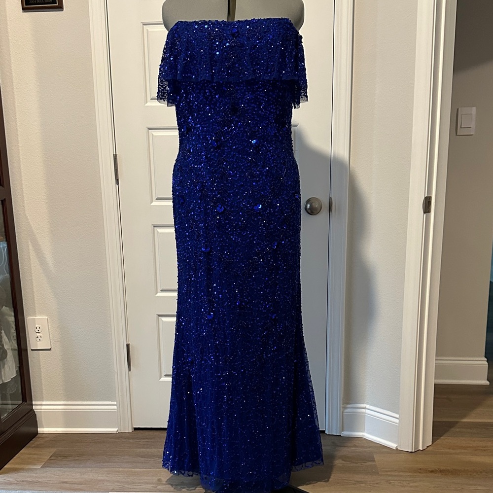 Adrianna Papell Royal Blue Off-Shoulder Dress